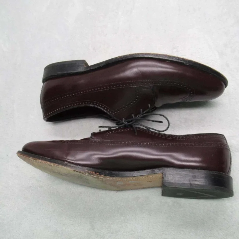 Allen Edmond  Oxford Dress Shoes Men 10 C Burgundy WIngtip Leather Luxe USA Made